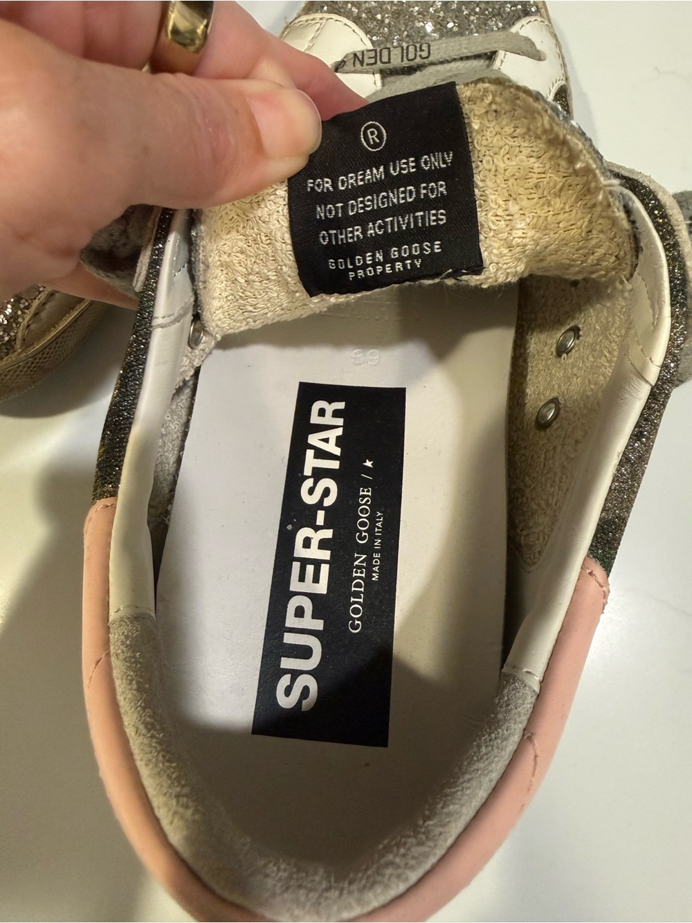 Golden Goose Glitter Silver Sneakers with Pink Heel Tab - Picture 5 of 9